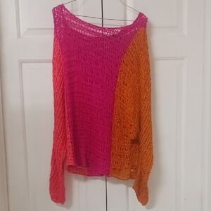 New York & Company Off-the-Shoulder Pink and Orange Sweater
